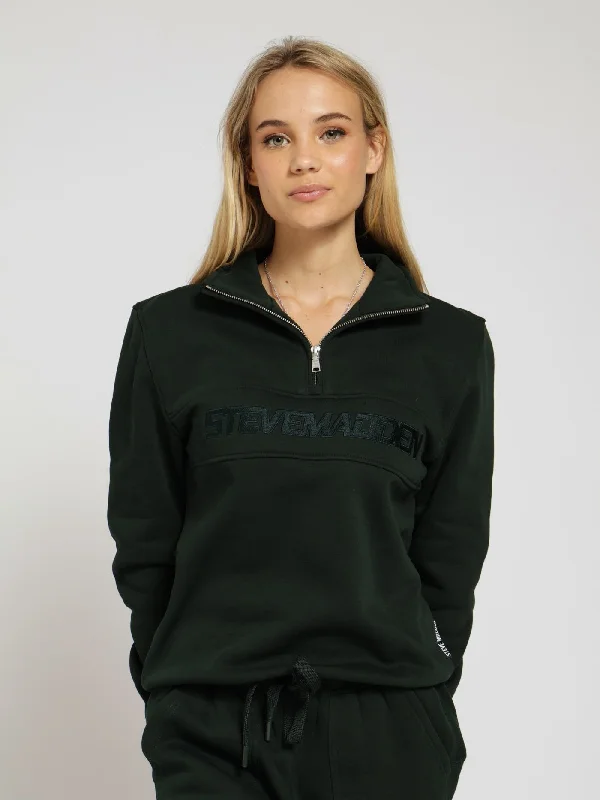 Asher Collared Fleece Sweat With 1/4 Zip - Green