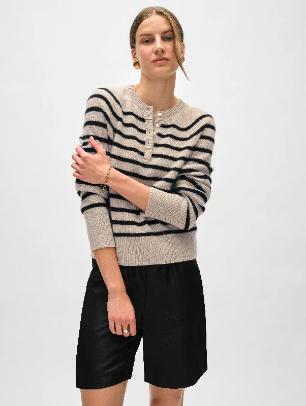 Cashmere Ribbed Striped Henley