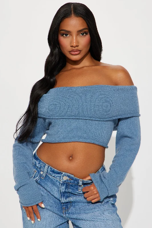 Only One Off Shoulder Sweater - Dusty Blue