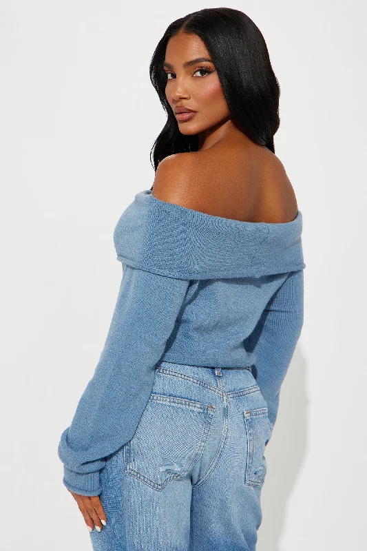 Only One Off Shoulder Sweater - Dusty Blue