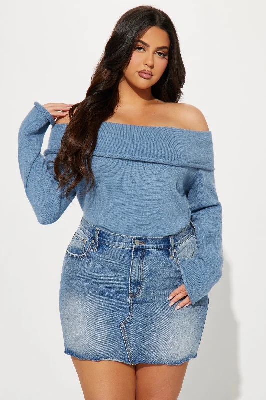 Only One Off Shoulder Sweater - Dusty Blue