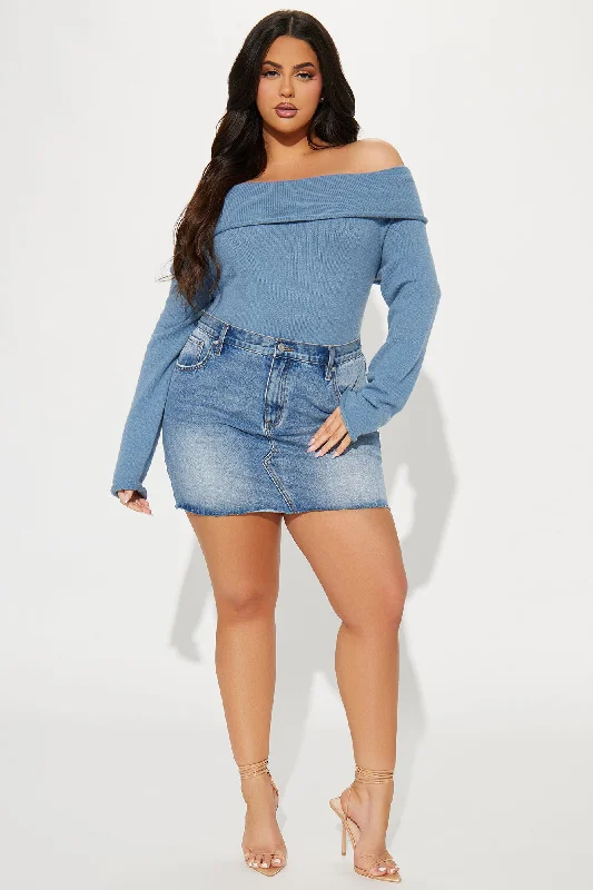 Only One Off Shoulder Sweater - Dusty Blue