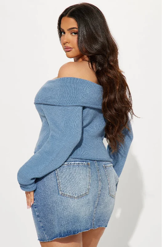 Only One Off Shoulder Sweater - Dusty Blue