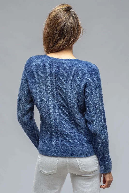 Perla Braided V-Neck Pullover In Denim