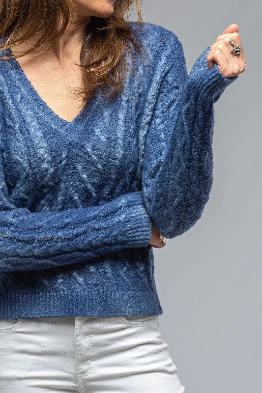 Perla Braided V-Neck Pullover In Denim