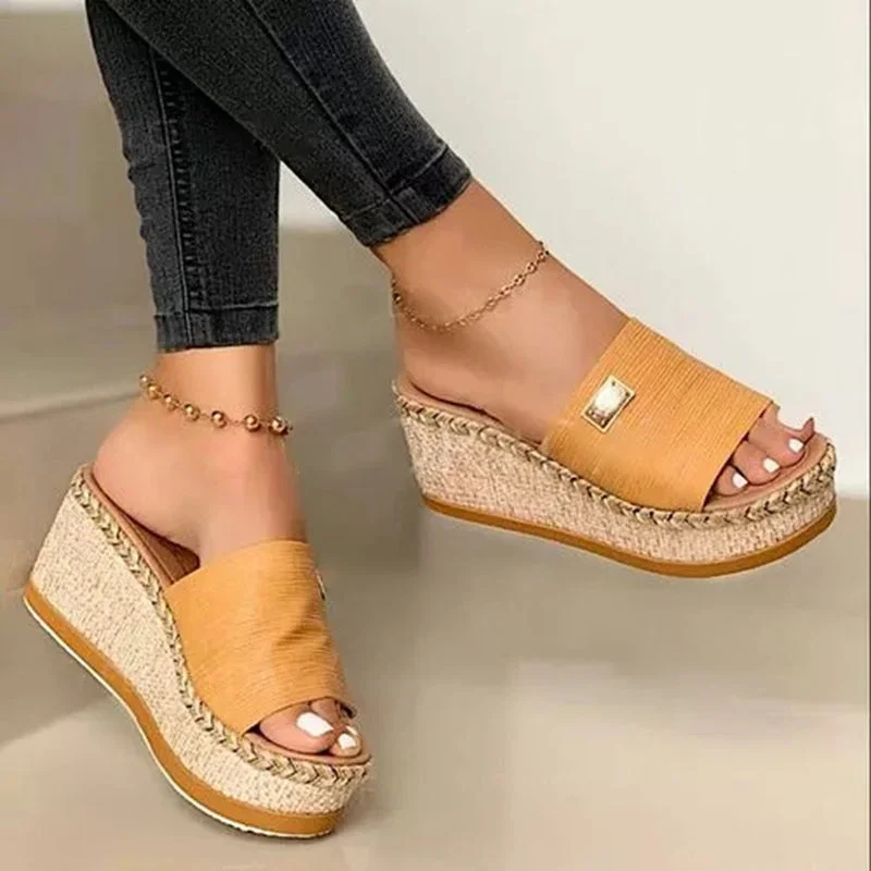 Summer Wedges Slippers Platform High Heels Women Slipper Basic Clog Wedge Slipper Flip Flop Sandals +