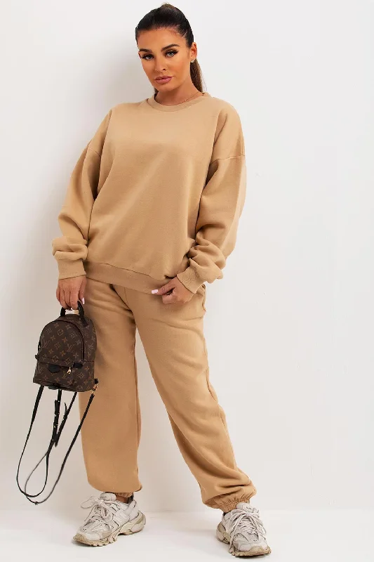 Sweatshirt And Joggers Loungewear Set Beige