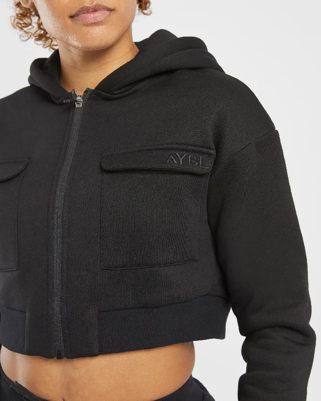 Utility Zip Up Hoodie - Black