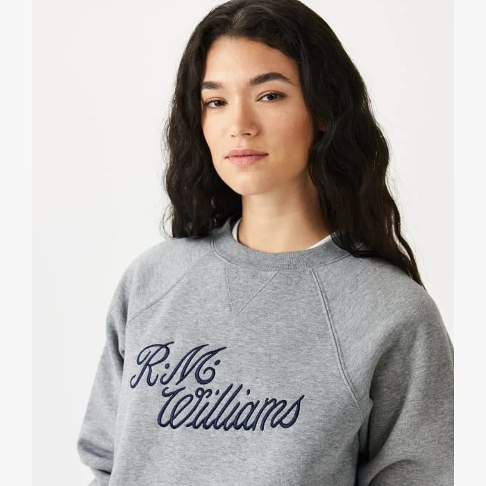 RMW Womens Script Crew Neck Fleece - Grey-Blue