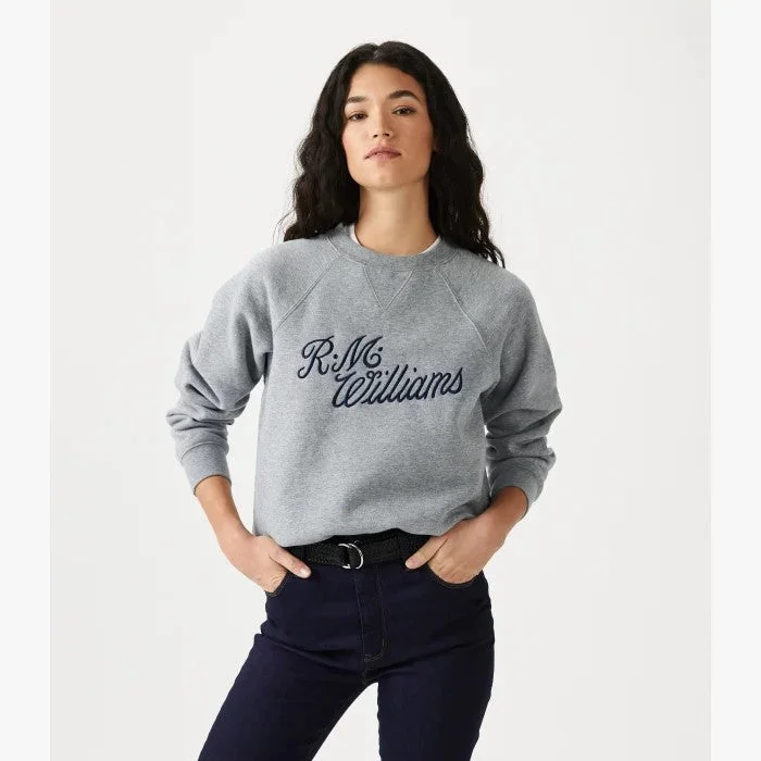 RMW Womens Script Crew Neck Fleece - Grey-Blue