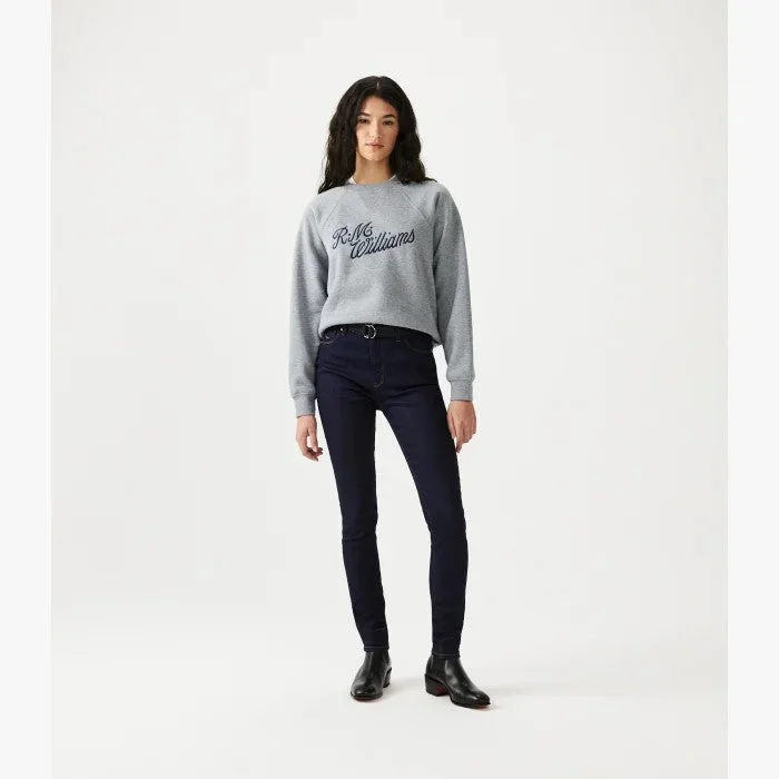 RMW Womens Script Crew Neck Fleece - Grey-Blue