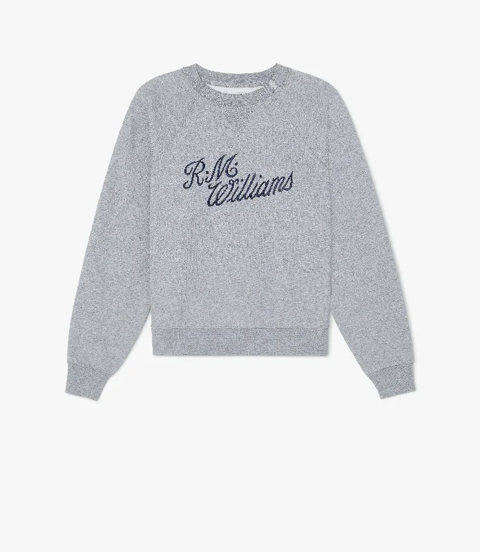 RMW Womens Script Crew Neck Fleece - Grey-Blue