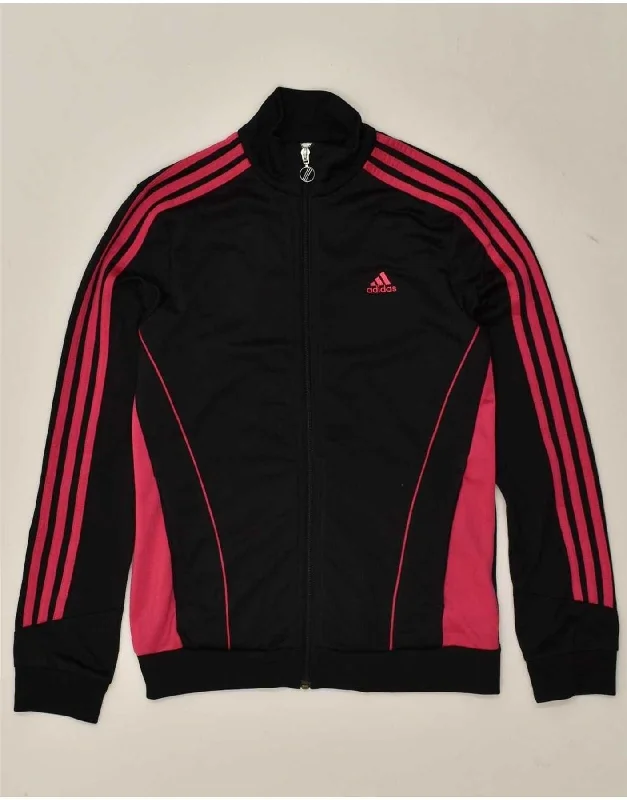 ADIDAS Womens Graphic Tracksuit Top Jacket UK 8/10 Small Black Colourblock