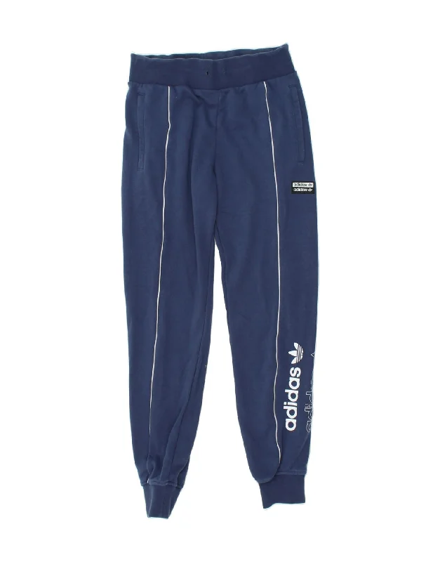 ADIDAS Womens Graphic Tracksuit Trousers Joggers UK 10 Small Blue Cotton