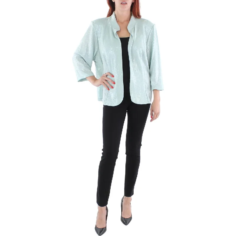 Alex Evenings Womens Plus Knit Sequined Collarless Blazer