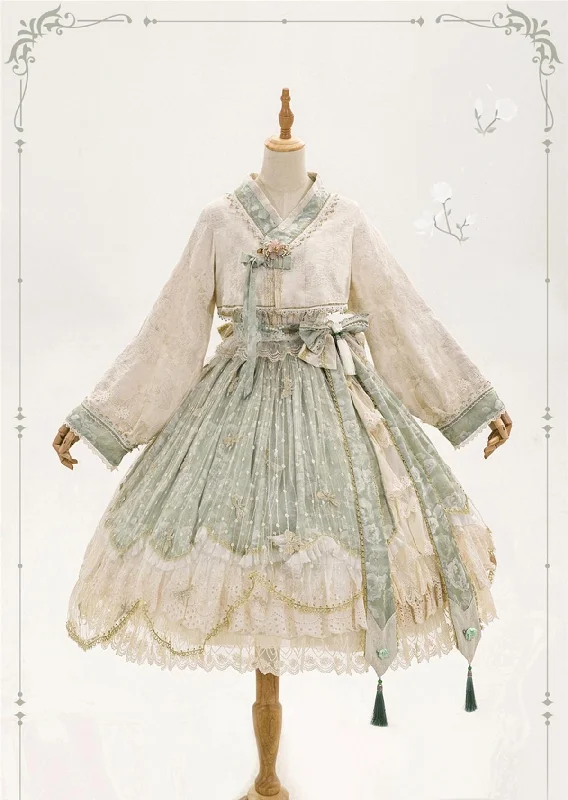 Bramble Rose~Pure White Autumn~Han Lolita JSK Dress Set