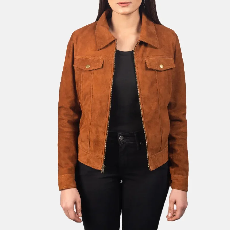 Brown Suede Trucker Jacket with Shirt Collar