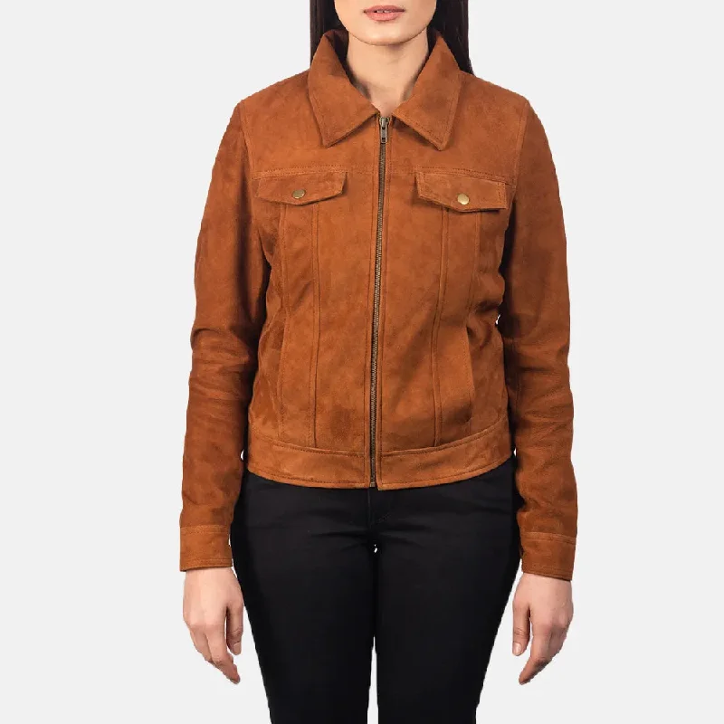 Brown Suede Trucker Jacket with Shirt Collar