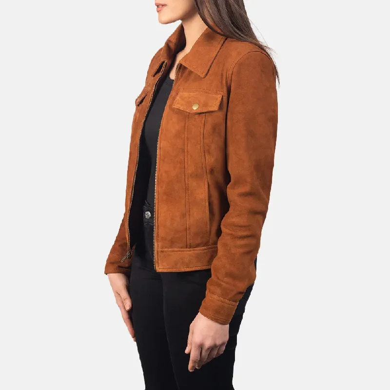 Brown Suede Trucker Jacket with Shirt Collar