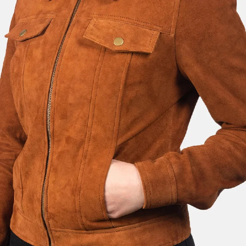 Brown Suede Trucker Jacket with Shirt Collar