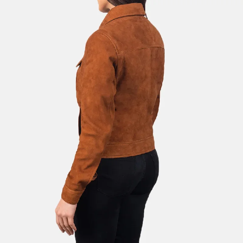 Brown Suede Trucker Jacket with Shirt Collar