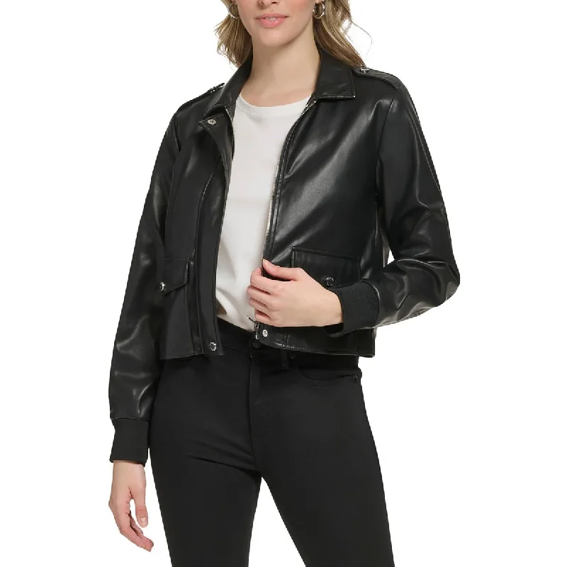 Calvin Klein Womens Faux Leather Soft Shell Jacket