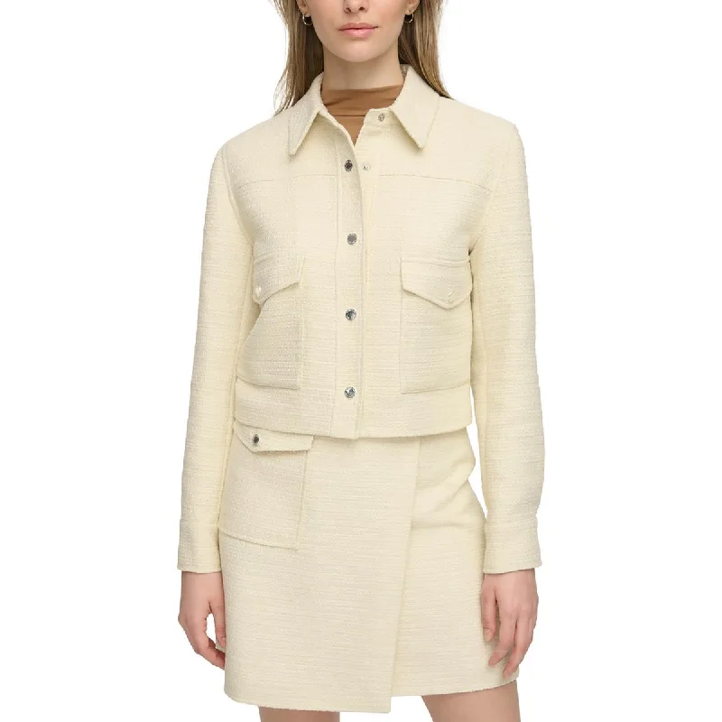 Calvin Klein Womens Tweed Collarless Blazer