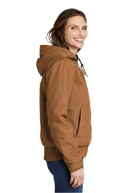 Carhartt Womens Active Washed Duck Full Zip Hooded Jacket - Carhartt Brown