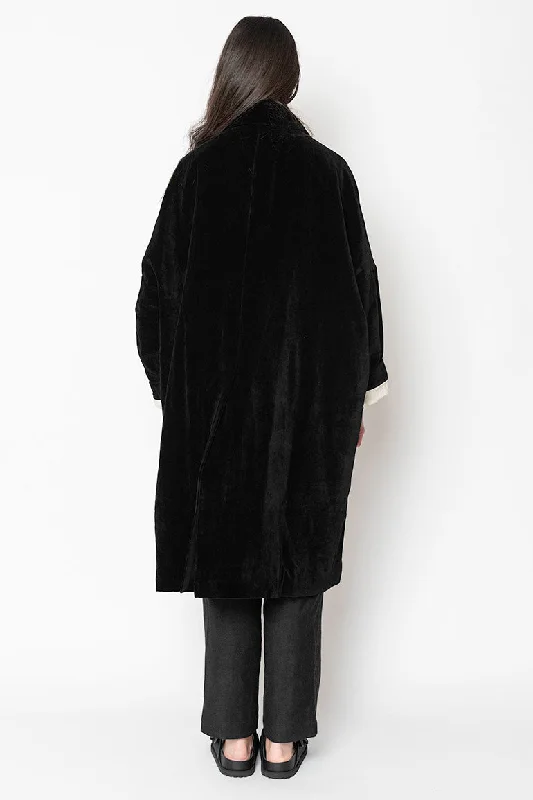 Big Blobby Linen Velvet Coat - Black