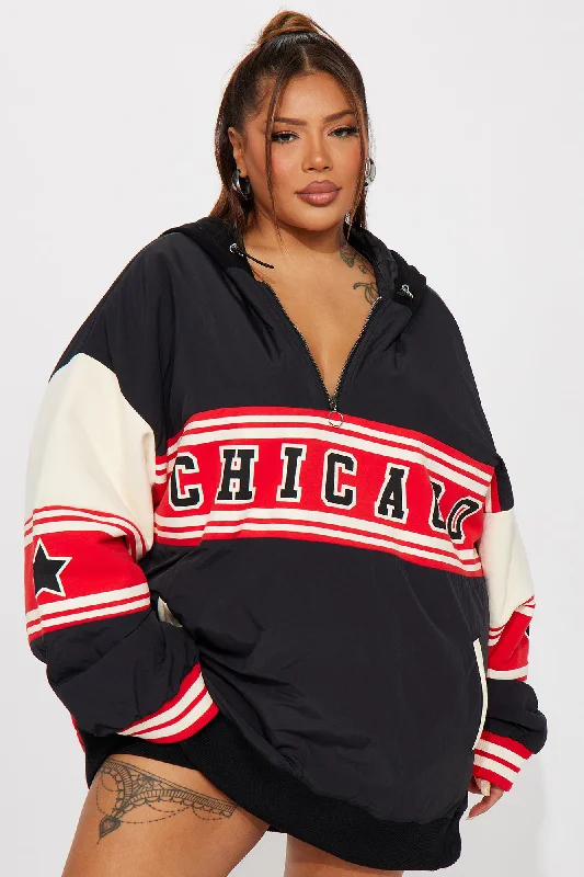 Chi Town Hooded Bomber Jacket - Red/combo