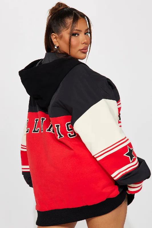 Chi Town Hooded Bomber Jacket - Red/combo