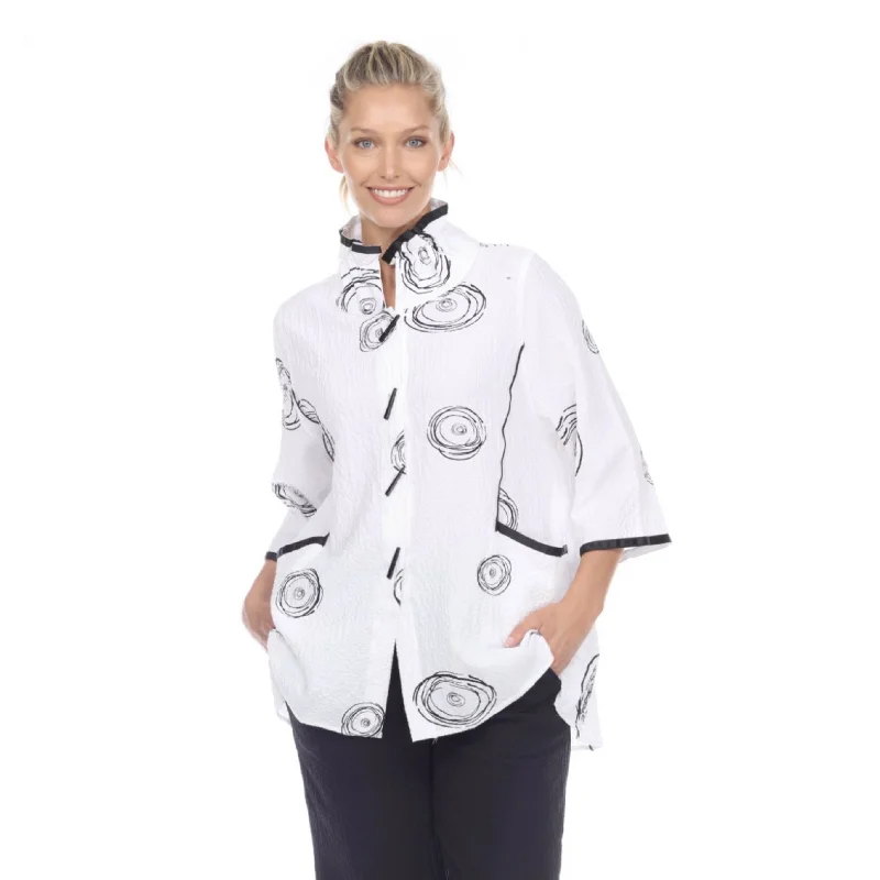 Moonlight Circle Print Shirt/Jacket in White/Black - 2979-WHT