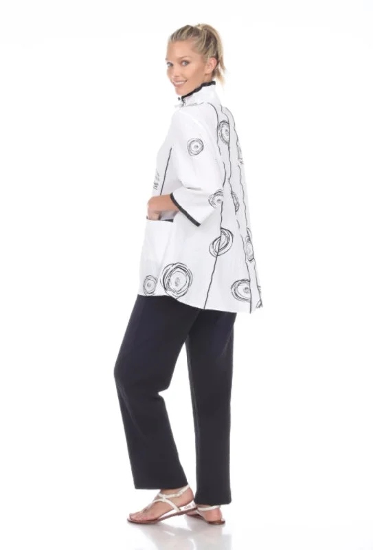 Moonlight Circle Print Shirt/Jacket in White/Black - 2979-WHT