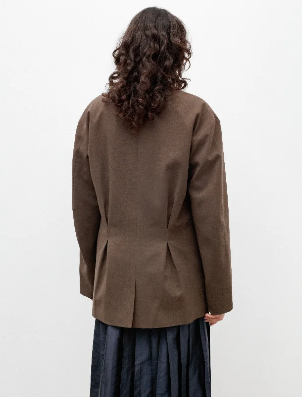 Oversized Blazer with Pleats Crepe Wool Brown