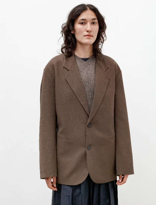 Oversized Blazer with Pleats Crepe Wool Brown