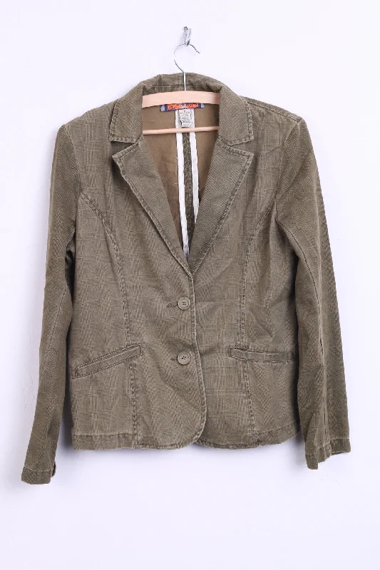 Havana Jacks Cafe Womens 8 M Blazer Top Suit Check Khaki Cotton