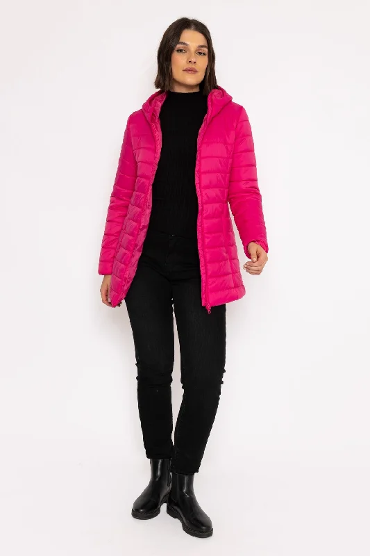 Longline Puffa Coat in Pink