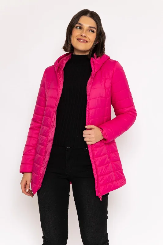 Longline Puffa Coat in Pink