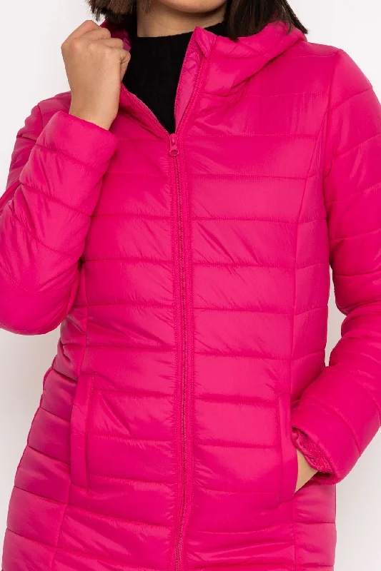 Longline Puffa Coat in Pink