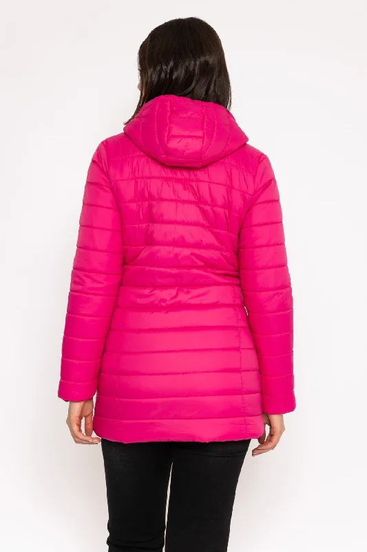 Longline Puffa Coat in Pink