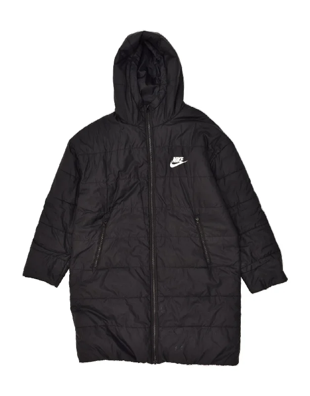 NIKE Womens Graphic Hooded Padded Coat UK 40 Large Black Polyester