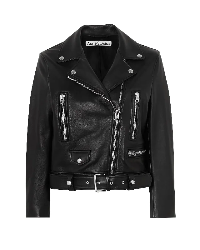 Cropped Leather Biker Jacket