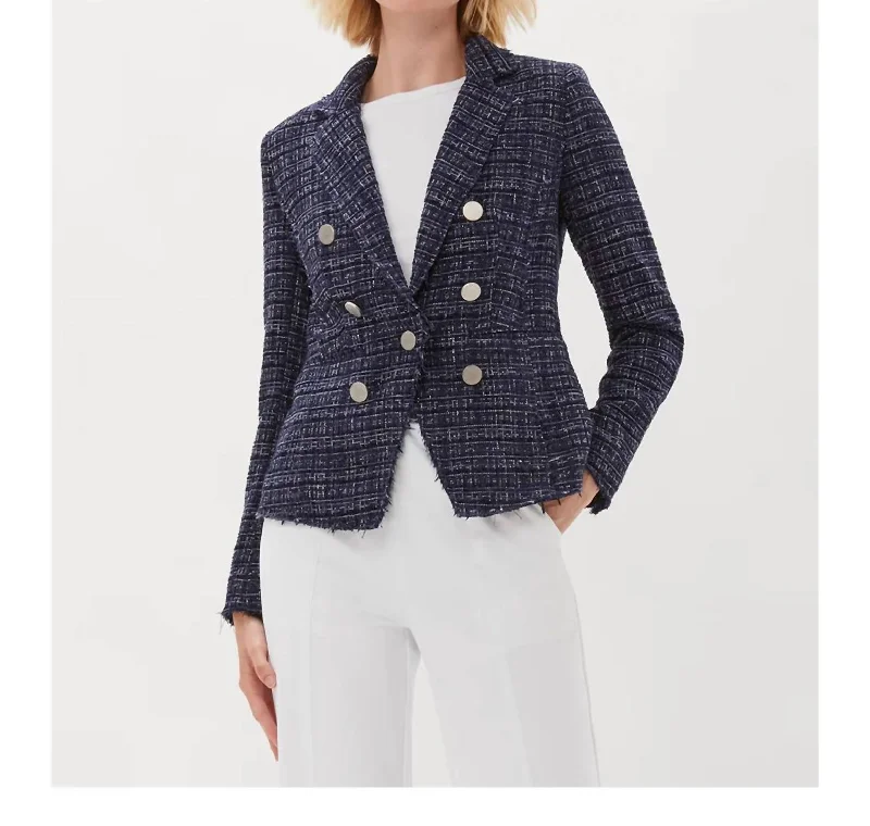 Tweed Blazer With Double Breasted Look In Navy Tweed