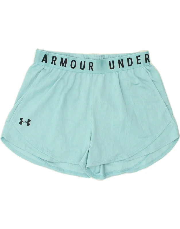 UNDER ARMOUR Womens Heat Gear Graphic Sport Shorts UK 10 Small Blue