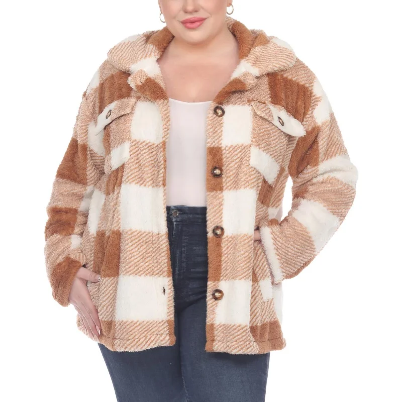 White Mark Womens Plus Shacket Faux Fur Shirt Jacket