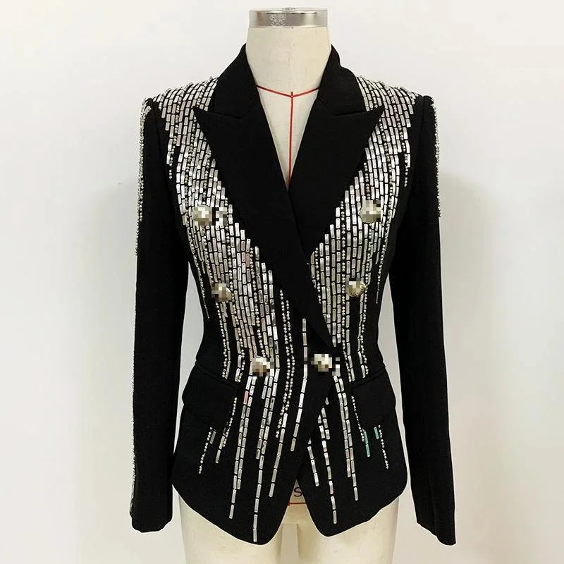 Women Blazer Sequined Long Sleeve Double Breasted Ladies Suit Coat Vintage Female Jacket Tops Spring Autumn 2022 New