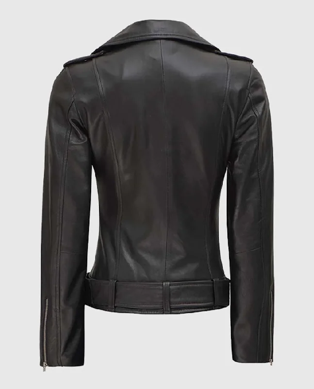 Women's Black Asymmetrical Leather Biker Jacket