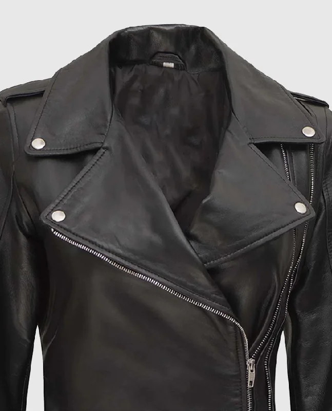 Women's Black Asymmetrical Leather Biker Jacket