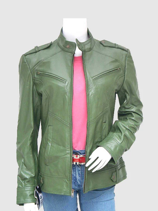 Green Leather Biker Jacket