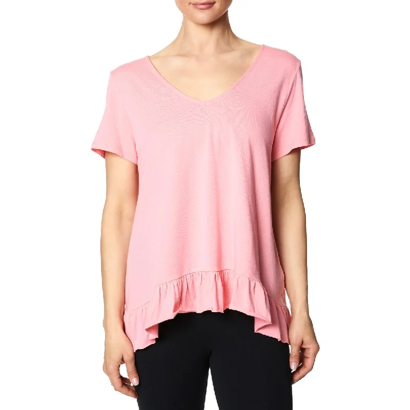 Betsey Johnson Women's Strappy Short Sleeve Flounce Hem V-Neck T-Shirt